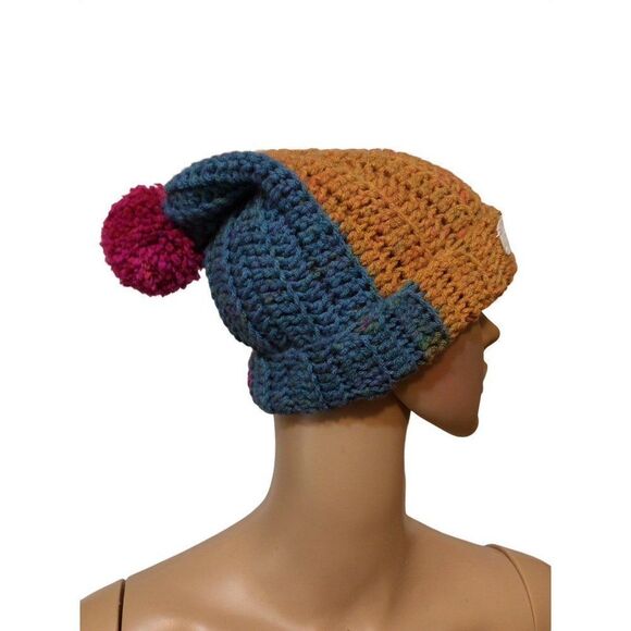 HAND Made Pom Pom On Top  One size fits Most (Adult) Orange Blue Magenta Acrylic - Picture 2 of 3